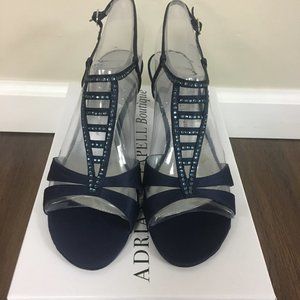 Adrianna Papell Navy Beaded Strappy Sandal Heel in Navy NWT